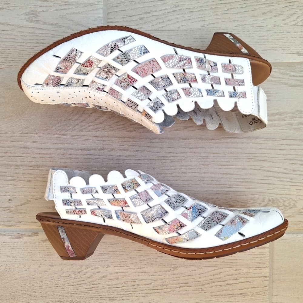 Rieker women's Sina 78 white and floral weave leather slingback heel size 41EU - Picture 9 of 15